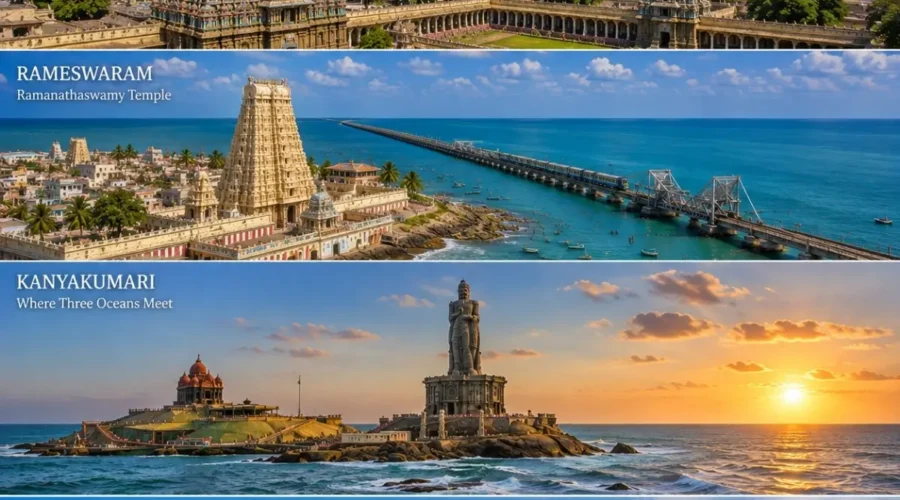 Madurai, Rameswaram, Kanyakumari & Kovalam Tour Package featuring Meenakshi Amman Temple, Pamban Bridge, Vivekananda Rock Memorial and Kovalam Beach