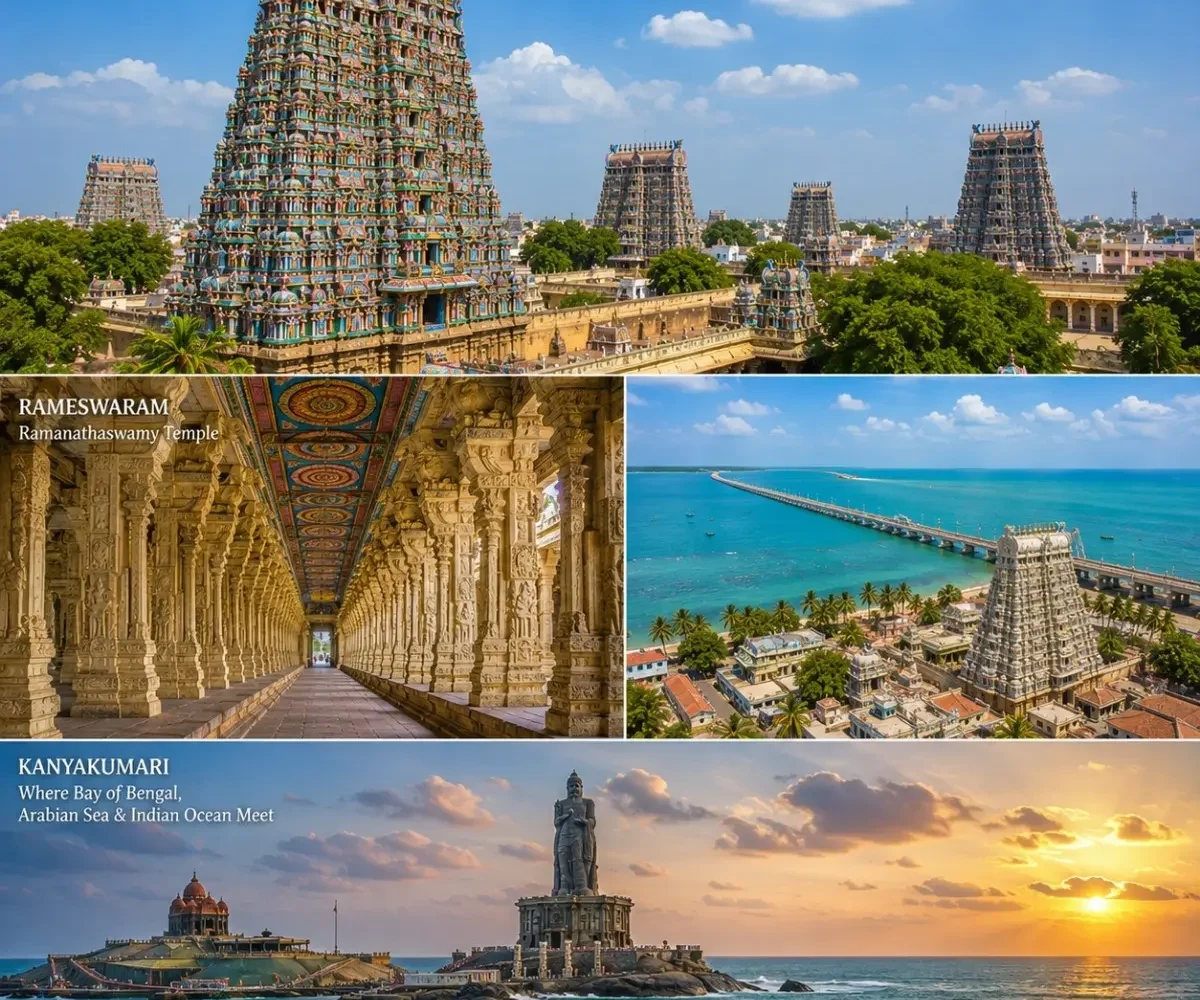 Madurai, Rameswaram & Kanyakumari Tour Package featuring Meenakshi Amman Temple, Ramanathaswamy Temple, Pamban Bridge and Vivekananda Rock Memorial