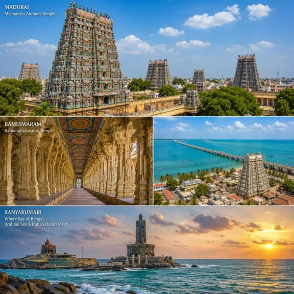 Madurai, Rameswaram & Kanyakumari Tour Package featuring Meenakshi Amman Temple, Ramanathaswamy Temple, Pamban Bridge and Vivekananda Rock Memorial