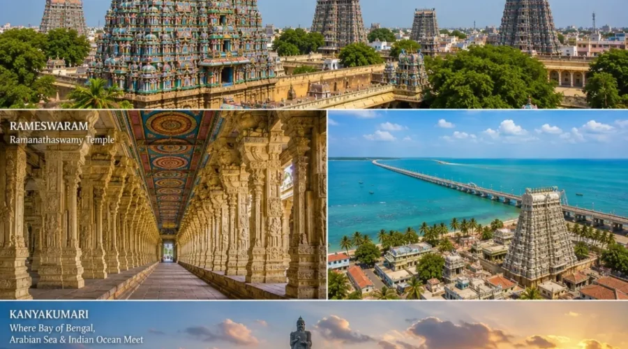 Madurai, Rameswaram & Kanyakumari Tour Package featuring Meenakshi Amman Temple, Ramanathaswamy Temple, Pamban Bridge and Vivekananda Rock Memorial