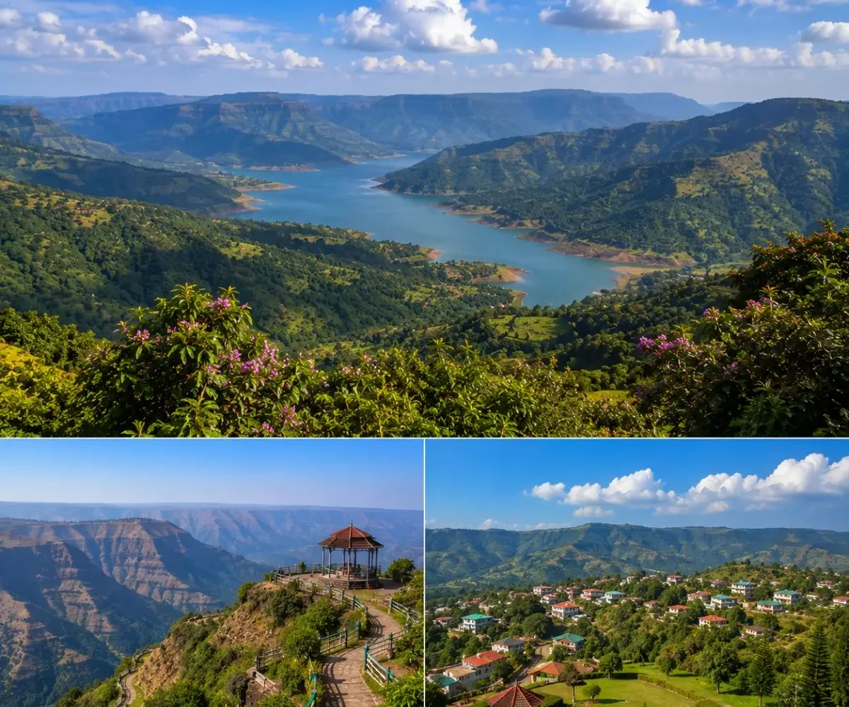Mahabaleshwar Panchgani Tour Package featuring Arthur's Seat, Venna Lake, Mapro Garden, Table Land, Sydney Point and lush Sahyadri hills.