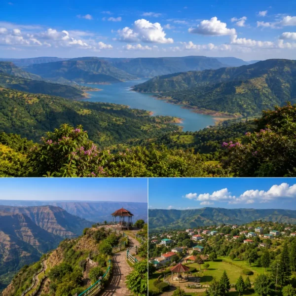 Mahabaleshwar Panchgani Tour Package featuring Arthur's Seat, Venna Lake, Mapro Garden, Table Land, Sydney Point and lush Sahyadri hills.