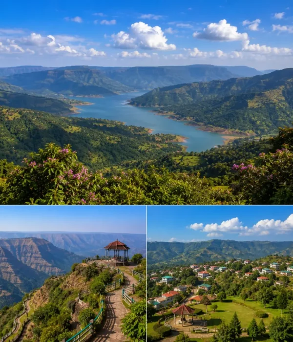 Mahabaleshwar Panchgani Tour Package featuring Arthur's Seat, Venna Lake, Mapro Garden, Table Land, Sydney Point and lush Sahyadri hills.