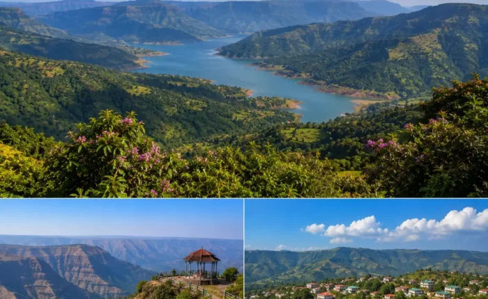 Mahabaleshwar Panchgani Tour Package featuring Arthur's Seat, Venna Lake, Mapro Garden, Table Land, Sydney Point and lush Sahyadri hills.
