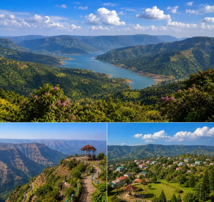 Mahabaleshwar Panchgani Tour Package featuring Arthur's Seat, Venna Lake, Mapro Garden, Table Land, Sydney Point and lush Sahyadri hills.