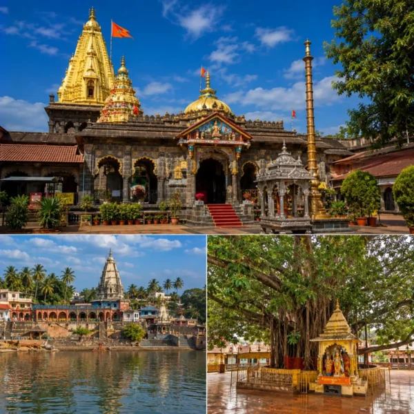 Mahalaxmi Narsobachi Wadi Audumbar Tour Package featuring Kolhapur Mahalakshmi Temple, Narsobachi Wadi Datta Temple, Audumbar Temple and Krishna River.