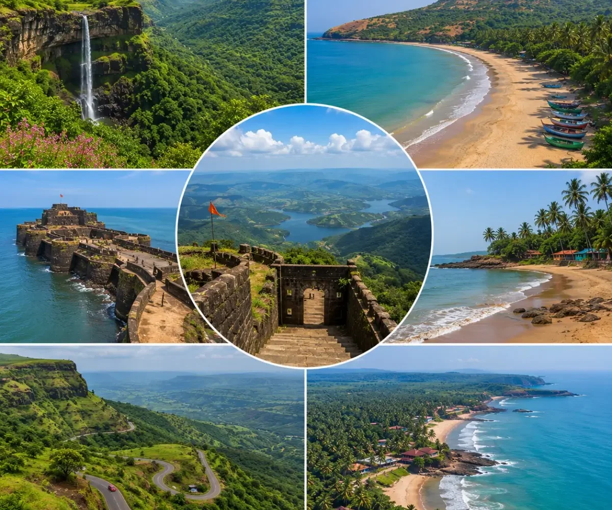 Maharashtra Hills Beaches Konkan Tour Package featuring Lonavala, Matheran, Alibaug, Ganpatipule, Tarkarli, Mahabaleshwar, Pune and the scenic Konkan coastline.