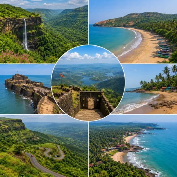 Maharashtra Hills Beaches Konkan Tour Package featuring Lonavala, Matheran, Alibaug, Ganpatipule, Tarkarli, Mahabaleshwar, Pune and the scenic Konkan coastline.