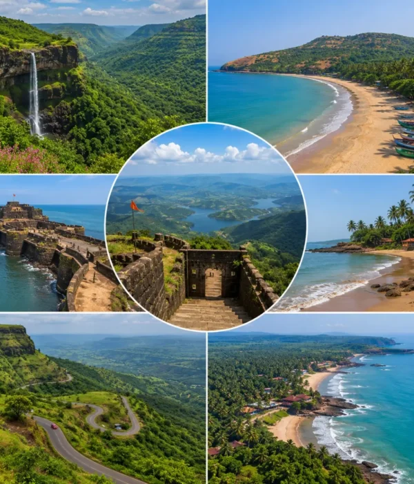 Maharashtra Hills Beaches Konkan Tour Package featuring Lonavala, Matheran, Alibaug, Ganpatipule, Tarkarli, Mahabaleshwar, Pune and the scenic Konkan coastline.