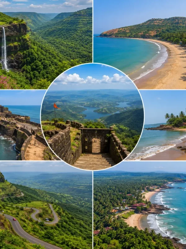 Maharashtra Hills Beaches Konkan Tour Package featuring Lonavala, Matheran, Alibaug, Ganpatipule, Tarkarli, Mahabaleshwar, Pune and the scenic Konkan coastline.