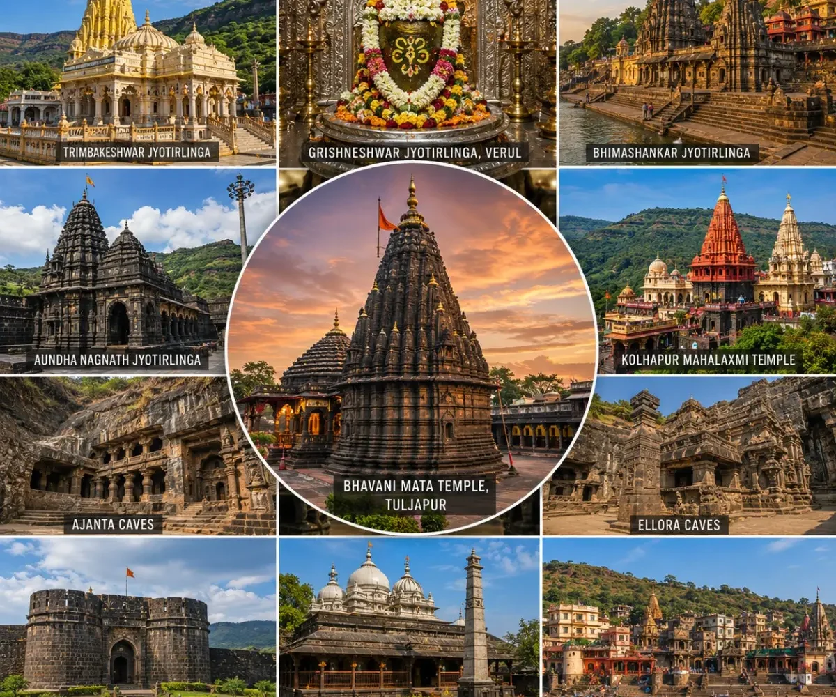 Maharashtra Pilgrimage Jyotirlinga Heritage Tour Package featuring Trimbakeshwar, Bhimashankar, Grishneshwar, Shirdi, Ashtavinayak Temples, Ajanta Ellora Caves and Raigad Fort.