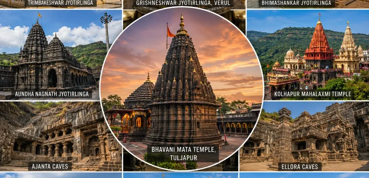 Maharashtra Pilgrimage Jyotirlinga Heritage Tour Package featuring Trimbakeshwar, Bhimashankar, Grishneshwar, Shirdi, Ashtavinayak Temples, Ajanta Ellora Caves and Raigad Fort.