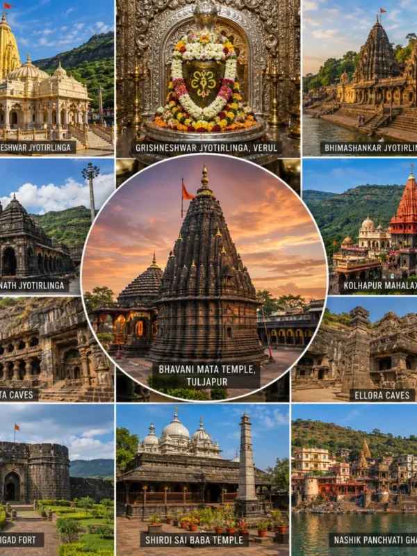 Maharashtra Pilgrimage Jyotirlinga Heritage Tour Package featuring Trimbakeshwar, Bhimashankar, Grishneshwar, Shirdi, Ashtavinayak Temples, Ajanta Ellora Caves and Raigad Fort.