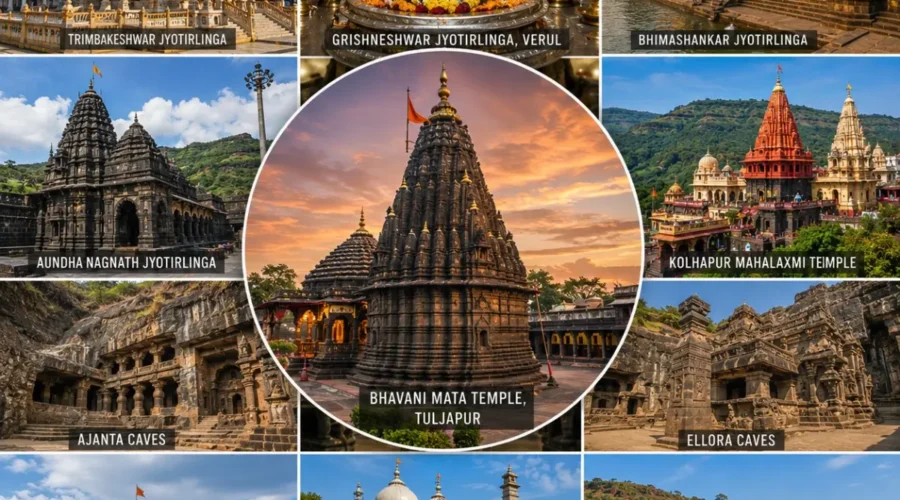 Maharashtra Pilgrimage Jyotirlinga Heritage Tour Package featuring Trimbakeshwar, Bhimashankar, Grishneshwar, Shirdi, Ashtavinayak Temples, Ajanta Ellora Caves and Raigad Fort.