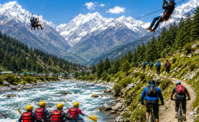 Manali Adventure Tour Package featuring Solang Valley, Rohtang Pass, paragliding, river rafting, trekking, camping and Himalayan adventure activities.