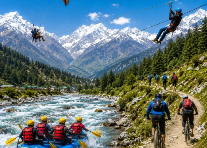 Manali Adventure Tour Package featuring Solang Valley, Rohtang Pass, paragliding, river rafting, trekking, camping and Himalayan adventure activities.