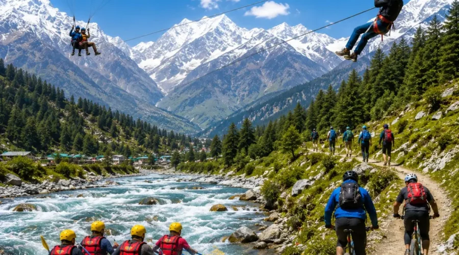Manali Adventure Tour Package featuring Solang Valley, Rohtang Pass, paragliding, river rafting, trekking, camping and Himalayan adventure activities.