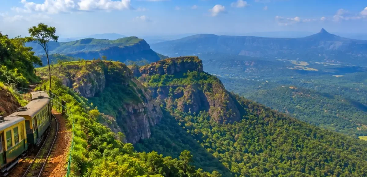 Matheran Tour Package featuring Panorama Point, Charlotte Lake, Echo Point, Matheran Toy Train and scenic Western Ghats landscapes.