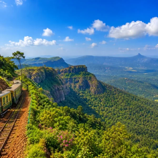 Matheran Tour Package featuring Panorama Point, Charlotte Lake, Echo Point, Matheran Toy Train and scenic Western Ghats landscapes.