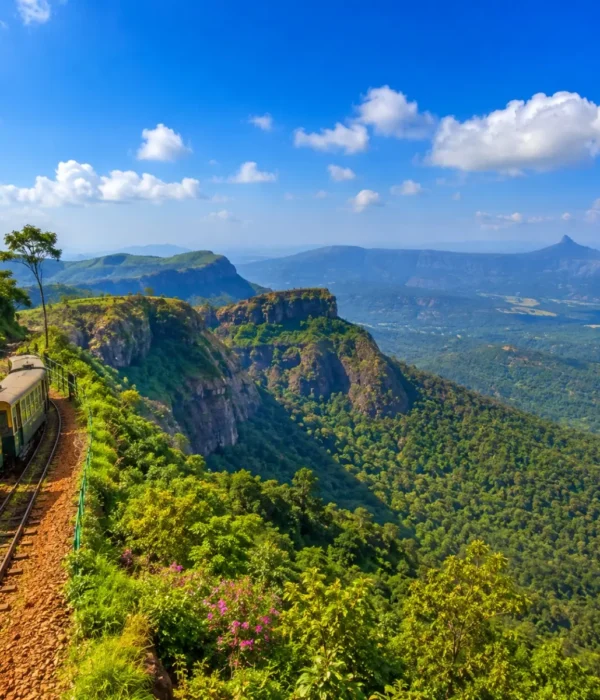 Matheran Tour Package featuring Panorama Point, Charlotte Lake, Echo Point, Matheran Toy Train and scenic Western Ghats landscapes.
