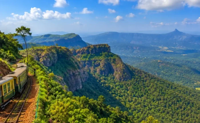 Matheran Tour Package featuring Panorama Point, Charlotte Lake, Echo Point, Matheran Toy Train and scenic Western Ghats landscapes.