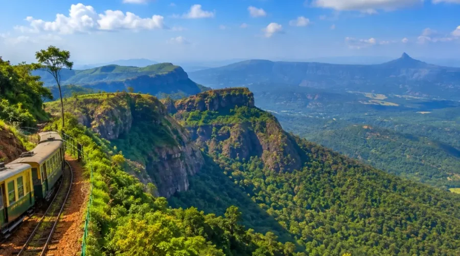 Matheran Tour Package featuring Panorama Point, Charlotte Lake, Echo Point, Matheran Toy Train and scenic Western Ghats landscapes.
