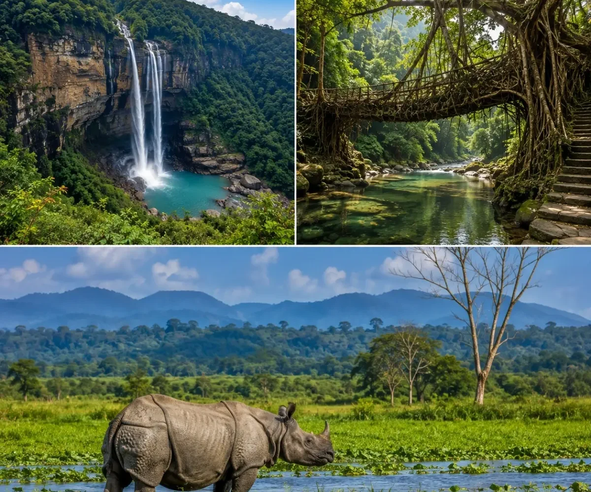 Meghalaya & Kaziranga Tour Package featuring Shillong, Cherrapunji, Dawki, Umngot River and Kaziranga National Park safari