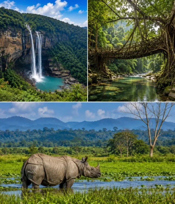 Meghalaya & Kaziranga Tour Package featuring Shillong, Cherrapunji, Dawki, Umngot River and Kaziranga National Park safari