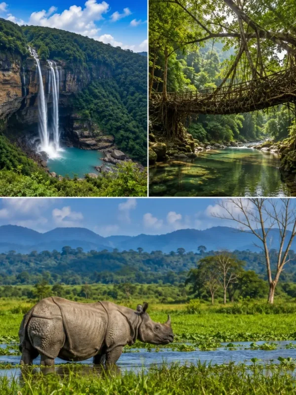 Meghalaya & Kaziranga Tour Package featuring Shillong, Cherrapunji, Dawki, Umngot River and Kaziranga National Park safari