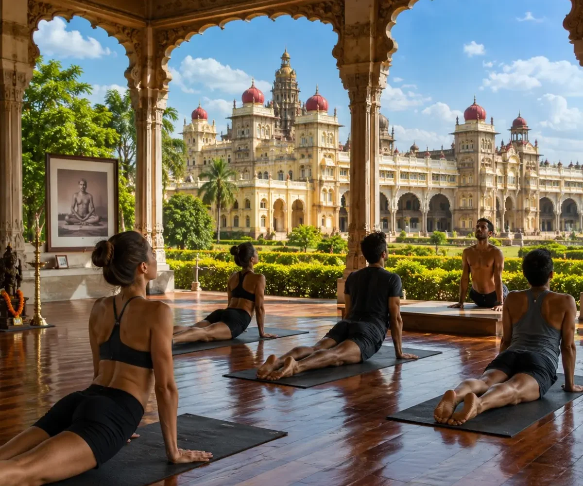 Mysuru Ashtanga Yoga Tour Package featuring traditional Ashtanga yoga, meditation, Ayurveda, Mysore Palace and Chamundi Hills.