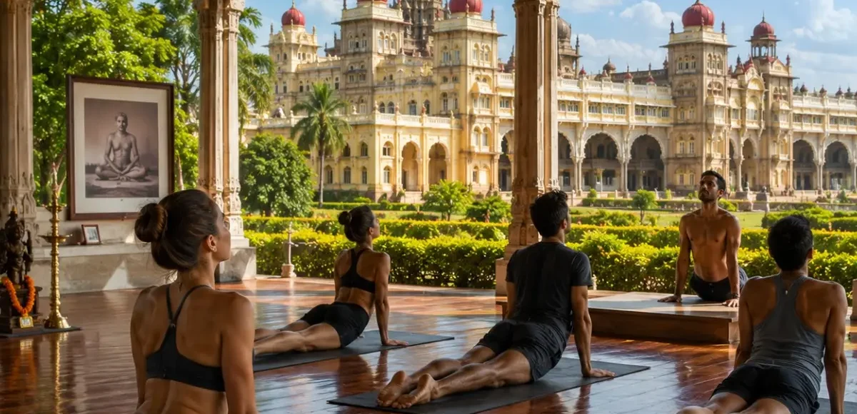 Mysuru Ashtanga Yoga Tour Package featuring traditional Ashtanga yoga, meditation, Ayurveda, Mysore Palace and Chamundi Hills.