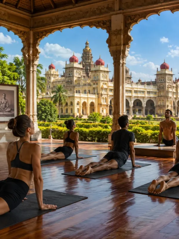 Mysuru Ashtanga Yoga Tour Package featuring traditional Ashtanga yoga, meditation, Ayurveda, Mysore Palace and Chamundi Hills.