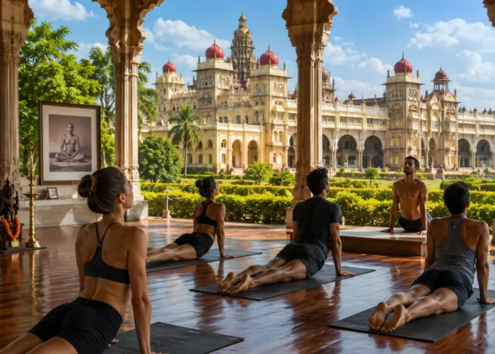 Mysuru Ashtanga Yoga Tour Package featuring traditional Ashtanga yoga, meditation, Ayurveda, Mysore Palace and Chamundi Hills.