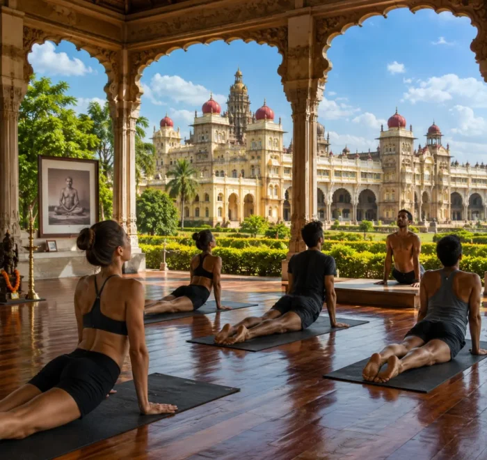 Mysuru Ashtanga Yoga Tour Package featuring traditional Ashtanga yoga, meditation, Ayurveda, Mysore Palace and Chamundi Hills.