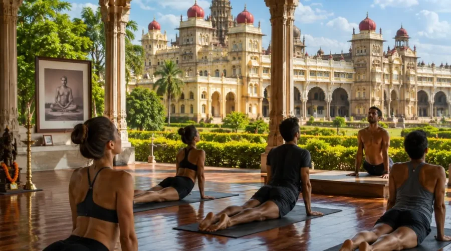 Mysuru Ashtanga Yoga Tour Package featuring traditional Ashtanga yoga, meditation, Ayurveda, Mysore Palace and Chamundi Hills.