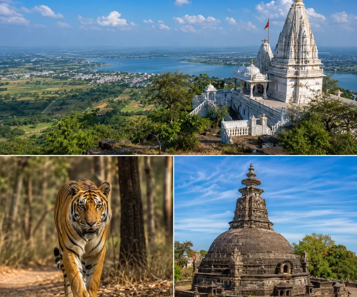 Nagpur Pench Ramtek Tour Package featuring Pench Tiger Reserve, Ramtek Temple, Deekshabhoomi, tiger safari and scenic forest landscapes.
