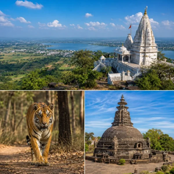 Nagpur Pench Ramtek Tour Package featuring Pench Tiger Reserve, Ramtek Temple, Deekshabhoomi, tiger safari and scenic forest landscapes.