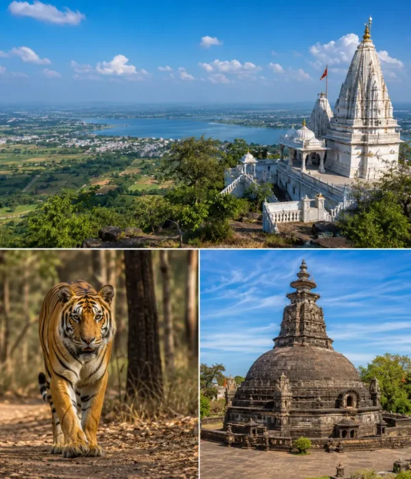Nagpur Pench Ramtek Tour Package featuring Pench Tiger Reserve, Ramtek Temple, Deekshabhoomi, tiger safari and scenic forest landscapes.
