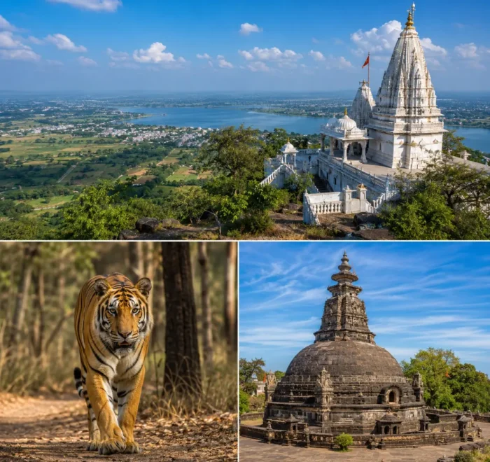 Nagpur Pench Ramtek Tour Package featuring Pench Tiger Reserve, Ramtek Temple, Deekshabhoomi, tiger safari and scenic forest landscapes.