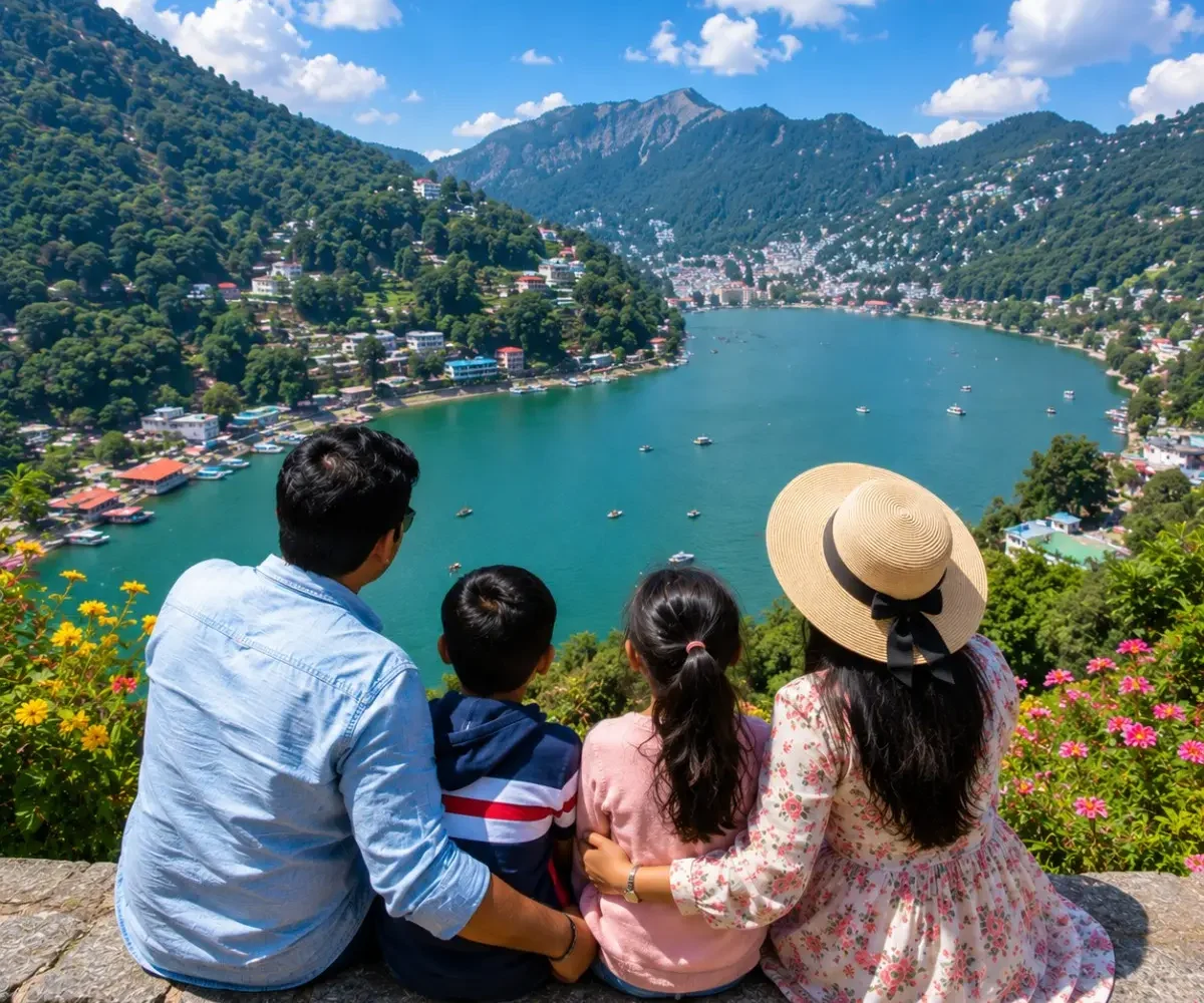 Nainital Kausani Corbett Family Tour Package featuring Naini Lake, Snow View Point, Jim Corbett National Park, Kausani Himalayan views and lush forests.