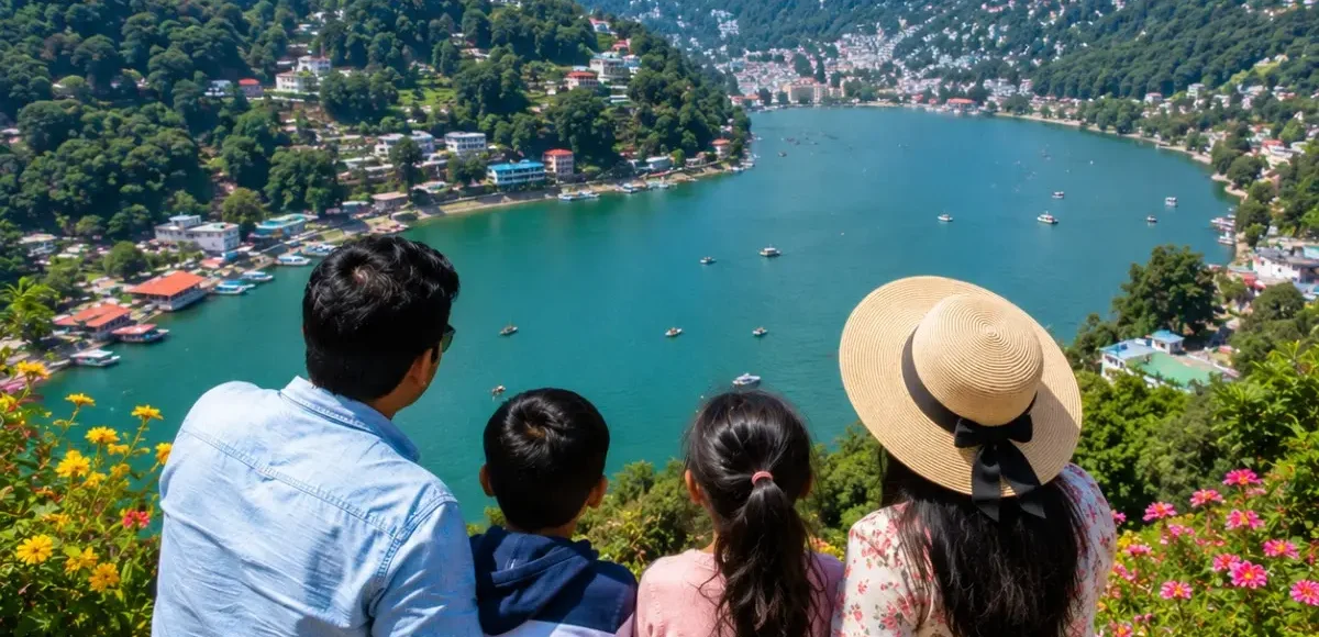 Nainital Kausani Corbett Family Tour Package featuring Naini Lake, Snow View Point, Jim Corbett National Park, Kausani Himalayan views and lush forests.