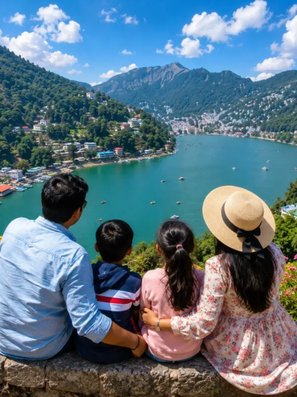 Nainital Kausani Corbett Family Tour Package featuring Naini Lake, Snow View Point, Jim Corbett National Park, Kausani Himalayan views and lush forests.