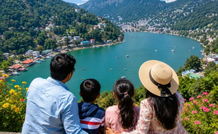 Nainital Kausani Corbett Family Tour Package featuring Naini Lake, Snow View Point, Jim Corbett National Park, Kausani Himalayan views and lush forests.