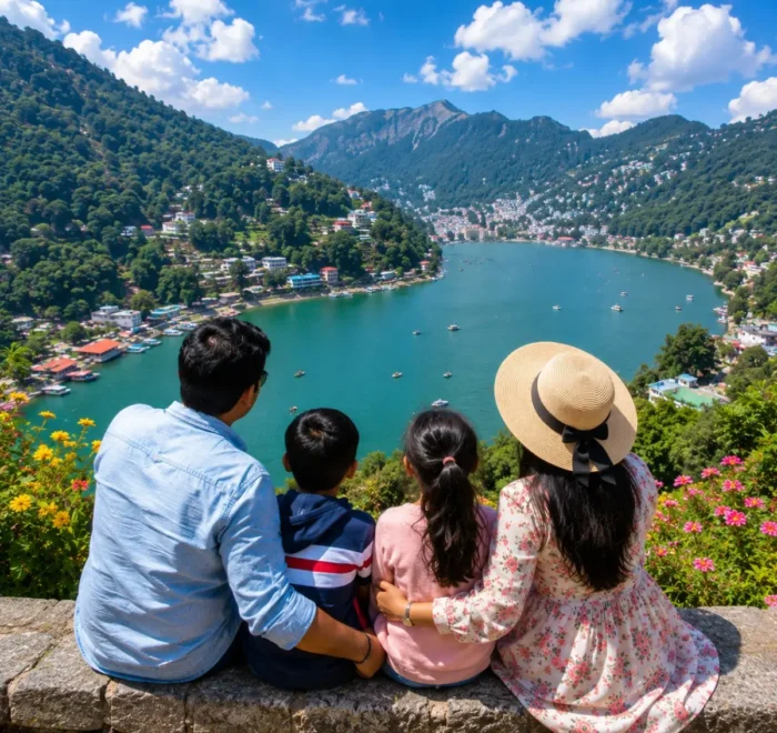 Nainital Kausani Corbett Family Tour Package featuring Naini Lake, Snow View Point, Jim Corbett National Park, Kausani Himalayan views and lush forests.