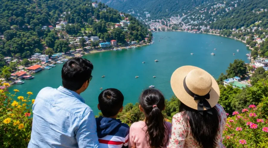 Nainital Kausani Corbett Family Tour Package featuring Naini Lake, Snow View Point, Jim Corbett National Park, Kausani Himalayan views and lush forests.