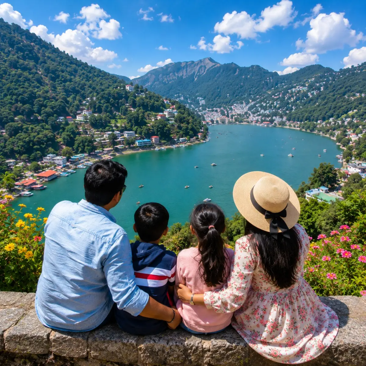 Nainital Kausani Corbett Family Tour Package featuring Naini Lake, Snow View Point, Jim Corbett National Park, Kausani Himalayan views and lush forests.