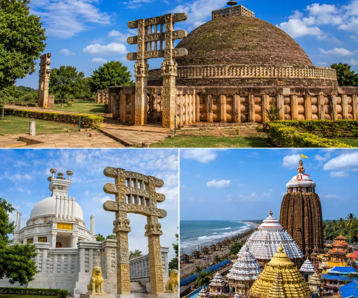 Odisha Buddhist Circuit Puri Tour Package featuring Ratnagiri Monastery, Lalitgiri, Udayagiri Buddhist Complex, Dhauli Shanti Stupa and Jagannath Temple Puri.