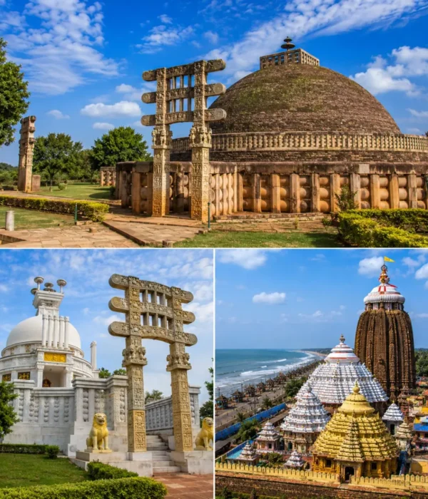Odisha Buddhist Circuit Puri Tour Package featuring Ratnagiri Monastery, Lalitgiri, Udayagiri Buddhist Complex, Dhauli Shanti Stupa and Jagannath Temple Puri.