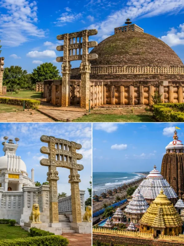 Odisha Buddhist Circuit Puri Tour Package featuring Ratnagiri Monastery, Lalitgiri, Udayagiri Buddhist Complex, Dhauli Shanti Stupa and Jagannath Temple Puri.