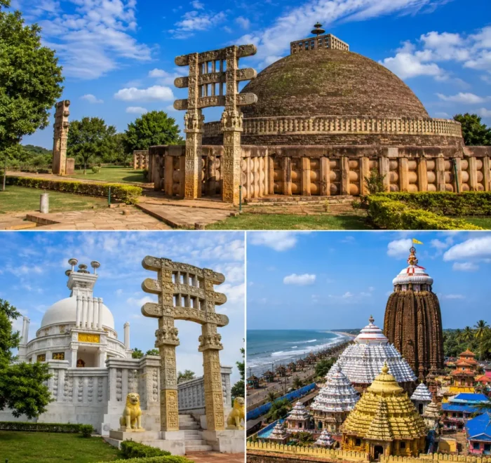 Odisha Buddhist Circuit Puri Tour Package featuring Ratnagiri Monastery, Lalitgiri, Udayagiri Buddhist Complex, Dhauli Shanti Stupa and Jagannath Temple Puri.
